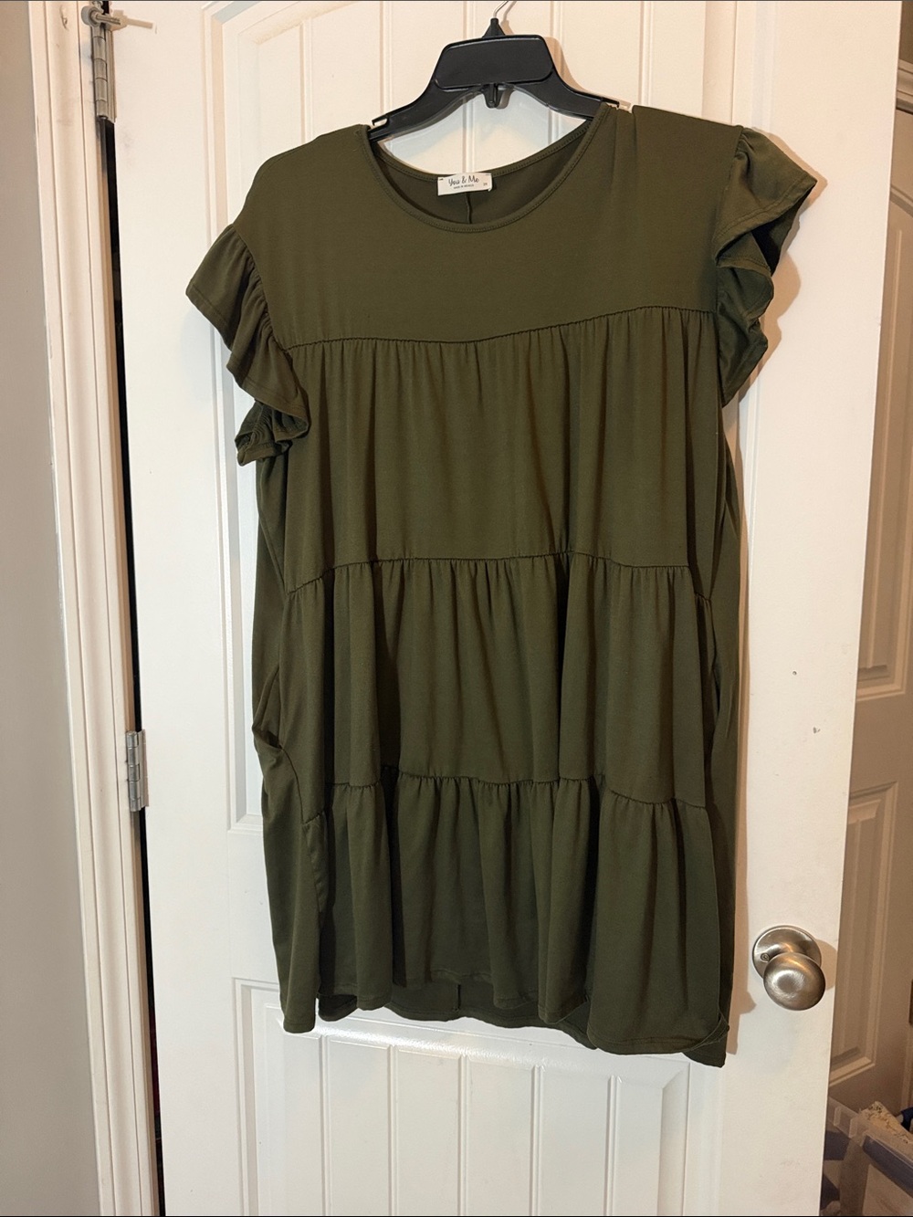 Ruffled Tiered Olive Green Tunic Top